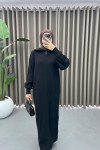 Collar Zippered Knit Dress Black