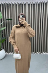 Collar Zippered Knit Dress Milky Coffee