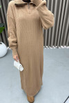 Collar Zippered Knit Dress Milky Coffee