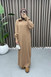 Collar Zippered Knit Dress Milky Coffee