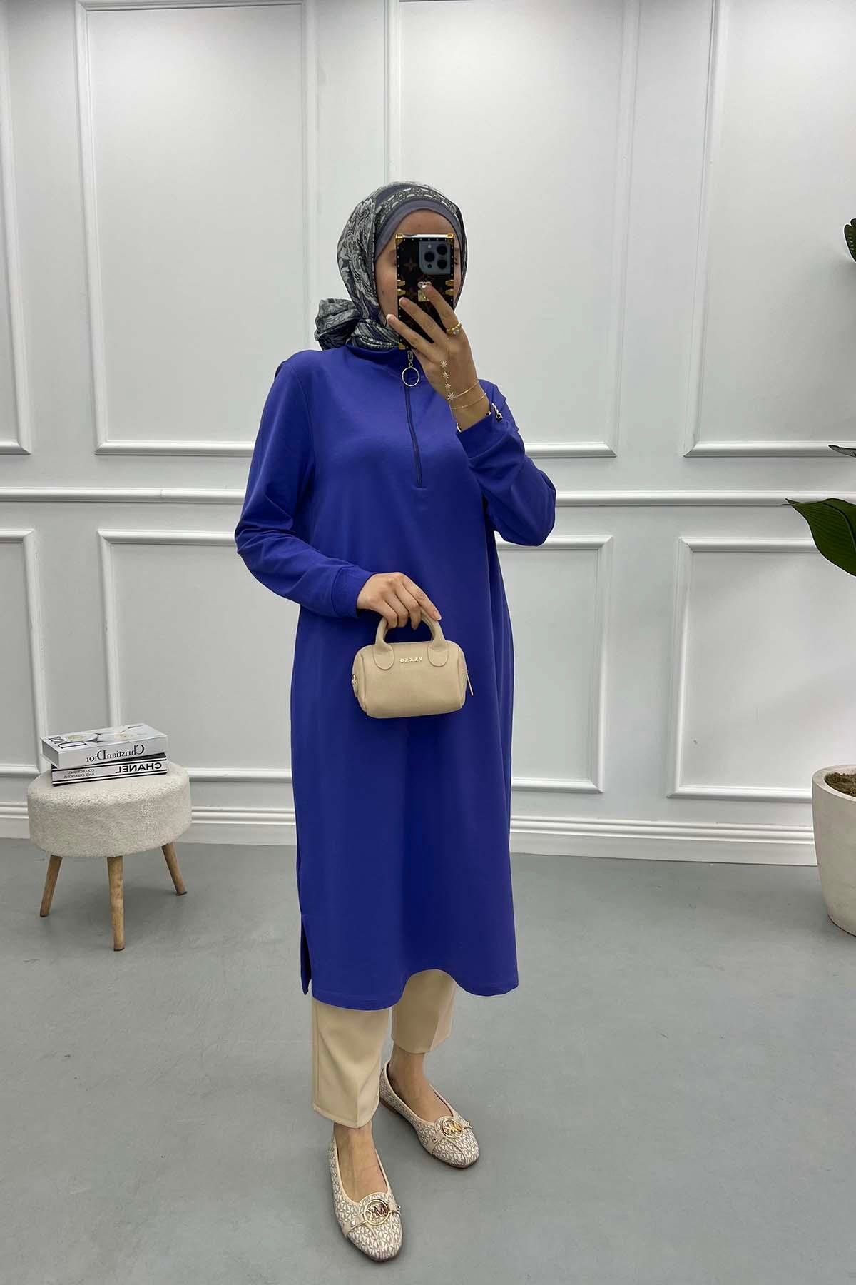 Collar Zipper Tunic Purple