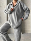 Three Thread Collar Zipper Suit Light Gray