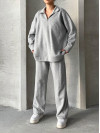 Three Thread Collar Zipper Suit Light Gray