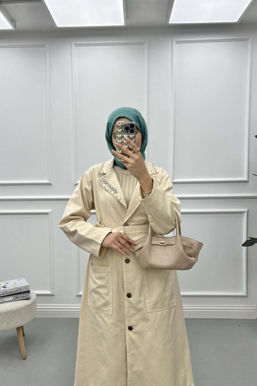 Stone Collar Trench Coat Beige