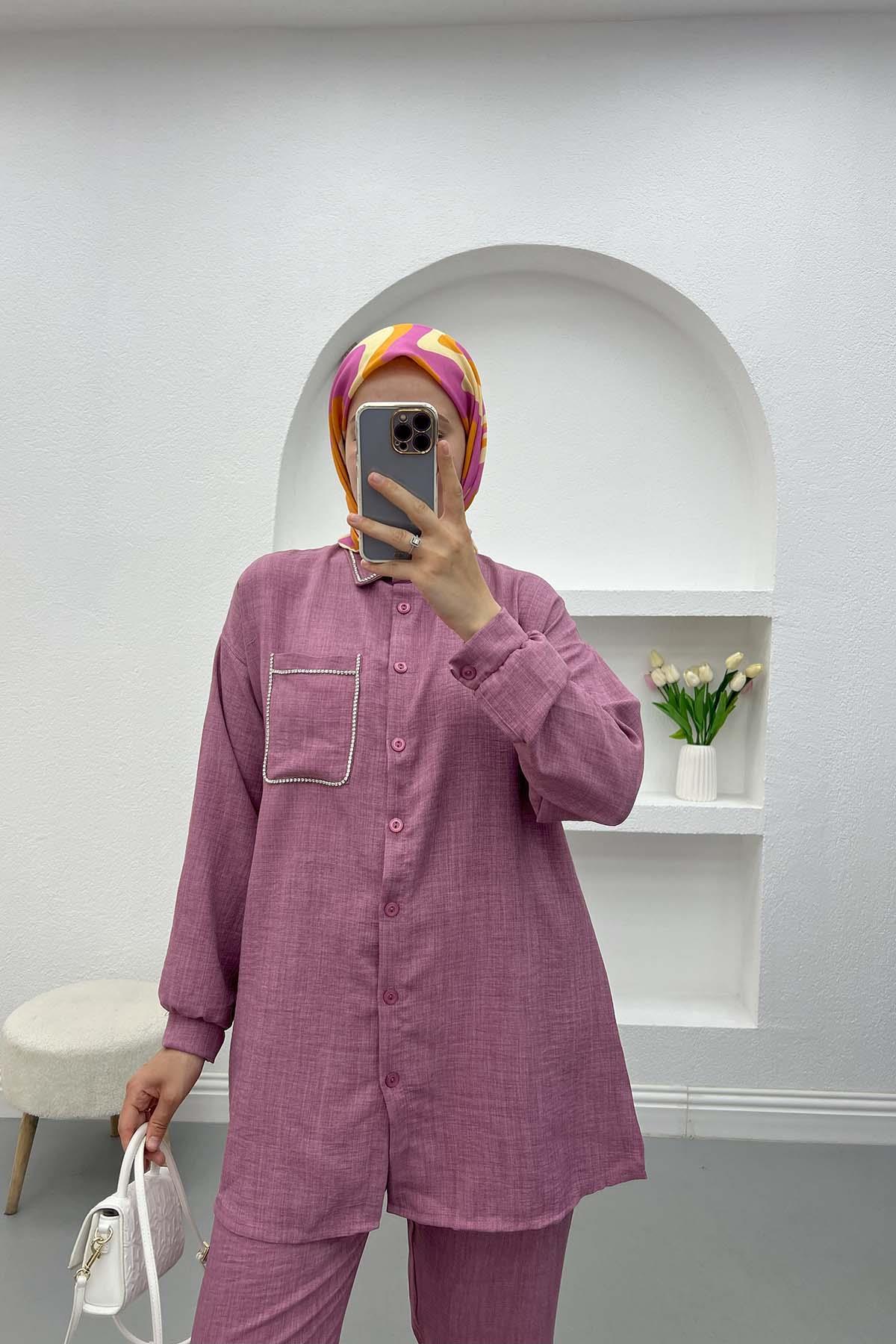 Collar and Pocket Stoned Suit Dusty Rose