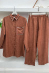 Collar and Pocket Stoned Suit Brown