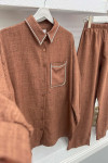 Collar and Pocket Stoned Suit Brown