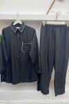 Collar and Pocket Stoned Suit Black