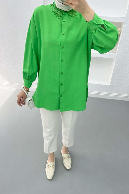 Lace Collar Shirt Green