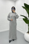 Ribbed Dress with Zippered Collar Gray