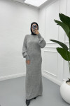 Ribbed Dress with Zippered Collar Gray