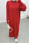 Ribbed Dress with Zippered Collar Red