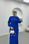 Ribbed Dress with Zippered Collar, Saxe Blue