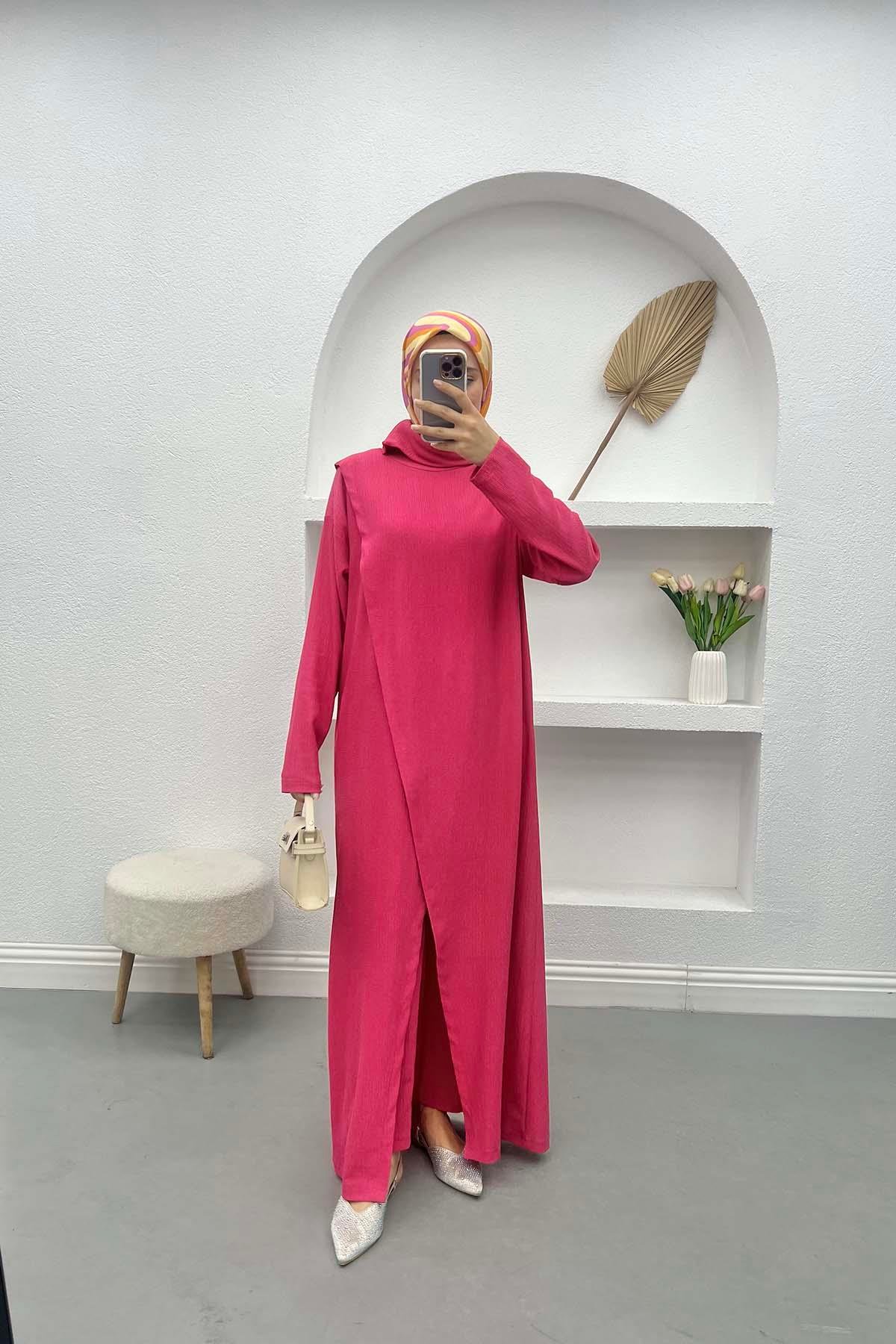 Zippered Collar Tunic Set Fuchsia