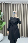 Ruffle Collar Tunic Set Black