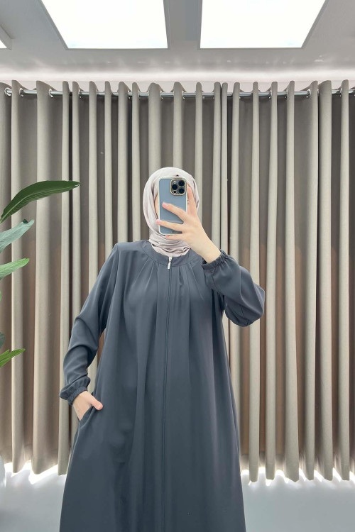 Pleated Collar Abaya Anthracite