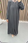 Pleated Collar Abaya Anthracite