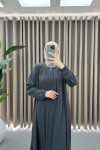 Pleated Collar Abaya Anthracite