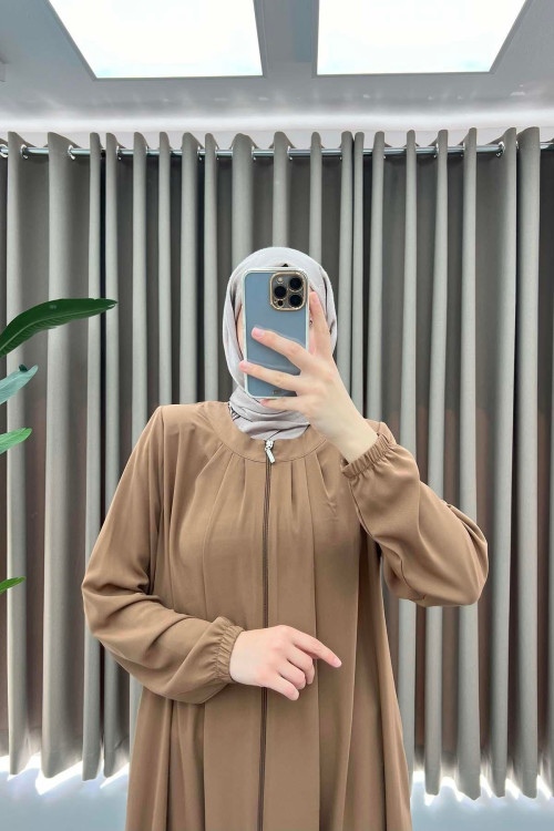 Pleated Collar Abaya Brown