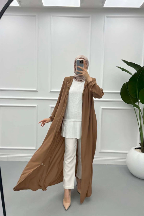 Pleated Collar Abaya Brown