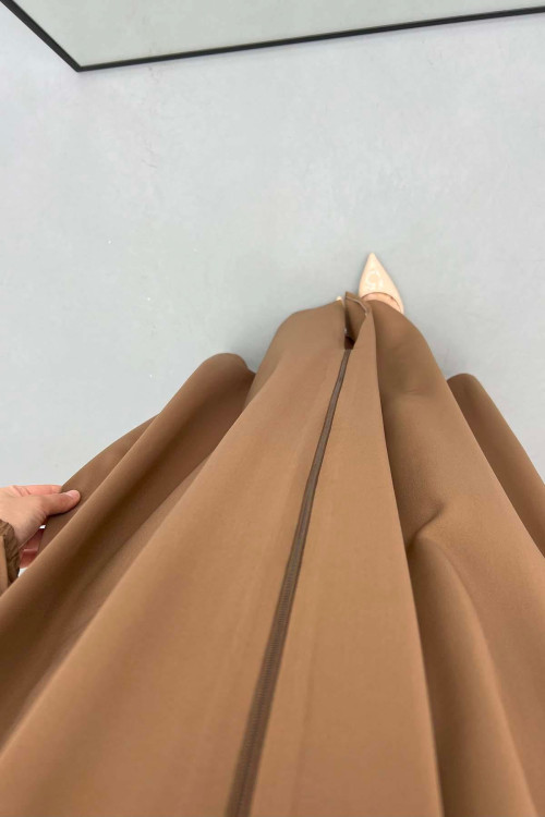 Pleated Collar Abaya Brown