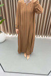 Pleated Collar Abaya Brown