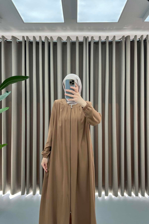 Pleated Collar Abaya Brown