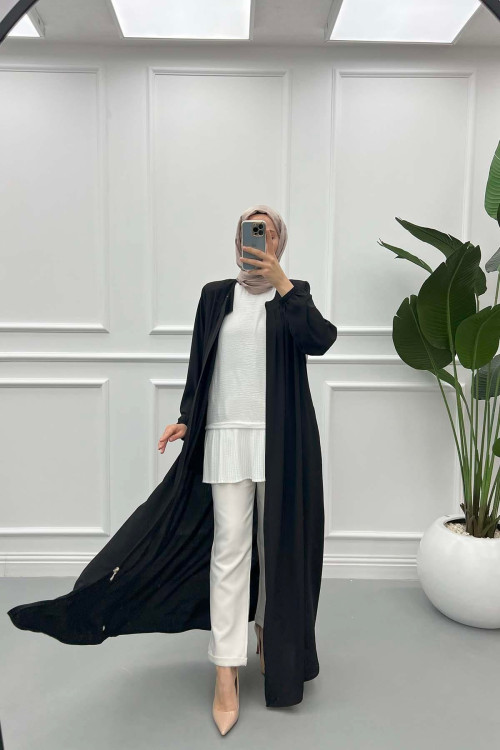 Pleated Collar Abaya Black