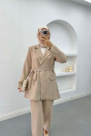 Side Tie Jacket Set Beige