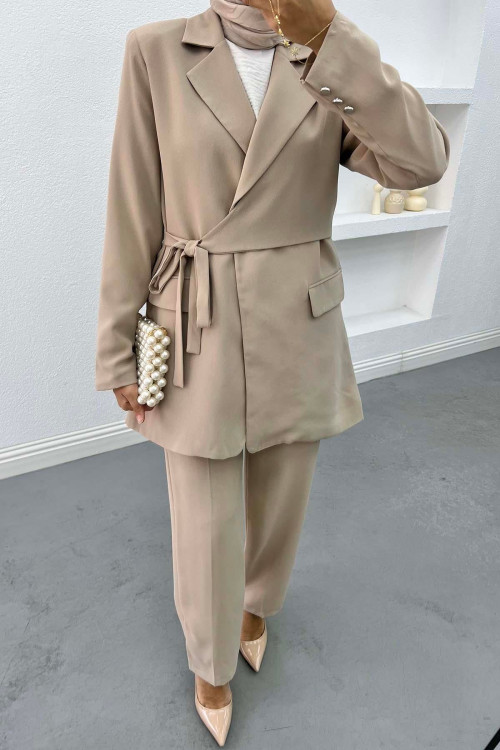 Side Tie Jacket Set Beige