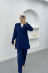 Side Tie Jacket Set Navy Blue