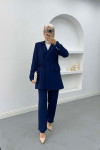 Side Tie Jacket Set Navy Blue