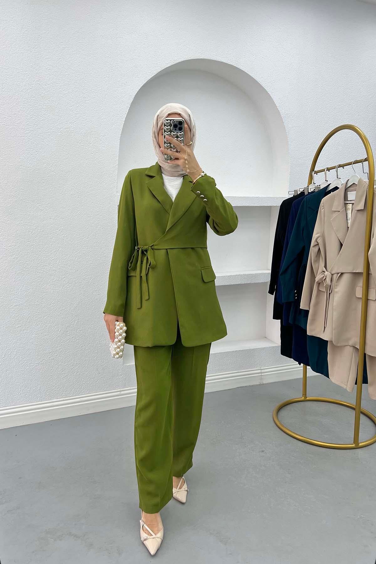 Side Tie Jacket Set Green