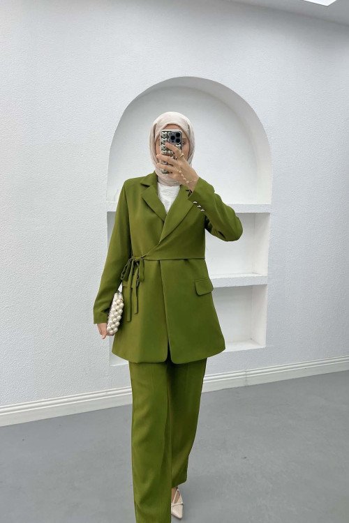 Side Tie Jacket Set Green