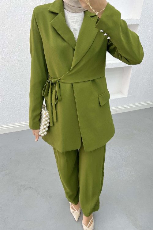 Side Tie Jacket Set Green