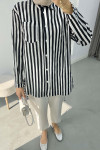 Side Tie Striped Shirt Black