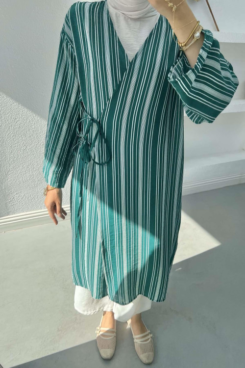 Side Tie Striped Tunic Emerald Green