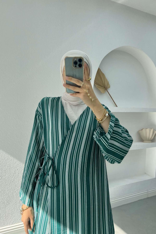 Side Tie Striped Tunic Emerald Green