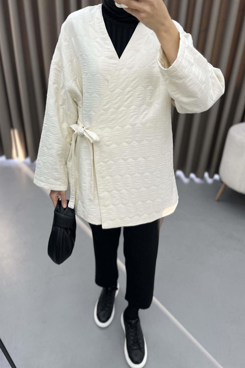 Quilted Kimono with Side Tie Cream