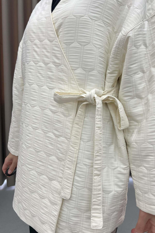 Quilted Kimono with Side Tie Cream