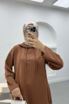 Side Tie Hooded Suit Brown