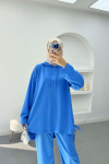 Side Tie Hooded Set Blue