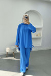 Side Tie Hooded Set Blue