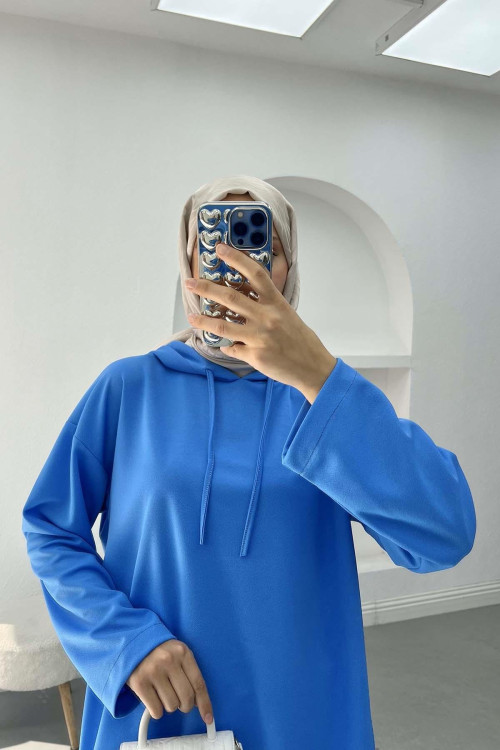 Side Tie Hooded Set Blue