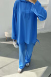 Side Tie Hooded Set Blue