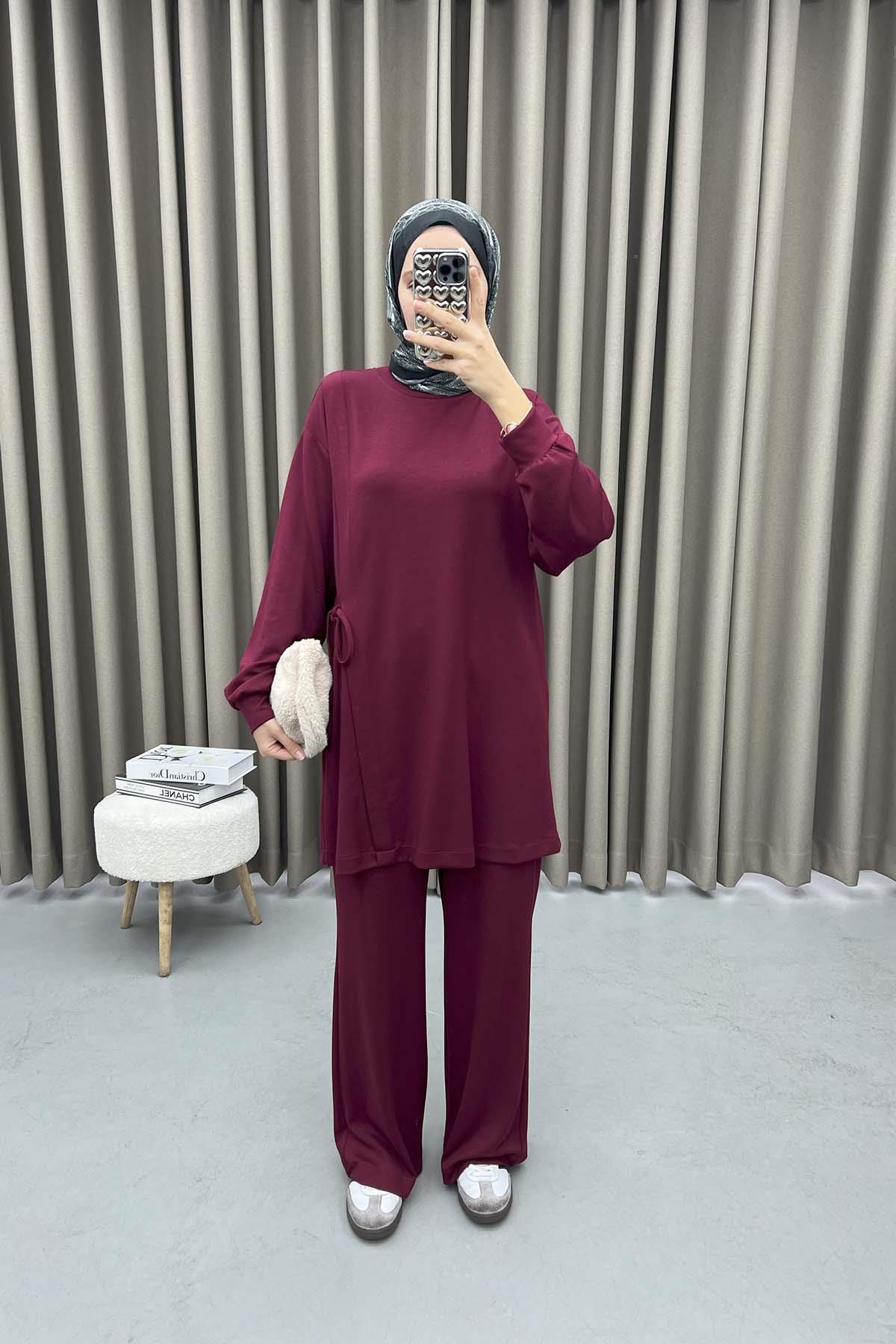 Side Tie Oysho Suit Claret Red