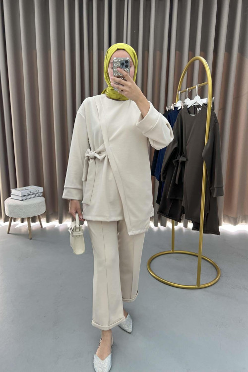 Side Tie Oysho Suit Cream