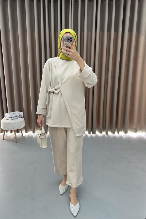 Side Tie Oysho Suit Cream