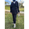 Side Tie Pleated Suit Navy Blue