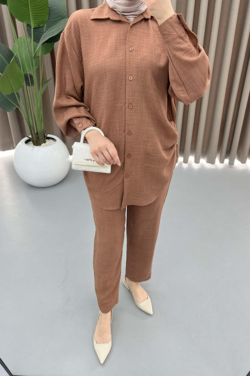 Side Pleated Suit Brown